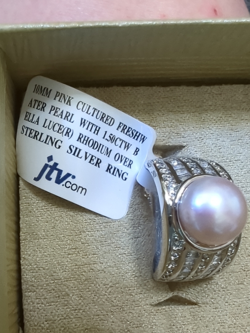 JTV Pink Pearl Sterling Silver Ring with Sparkling Accents